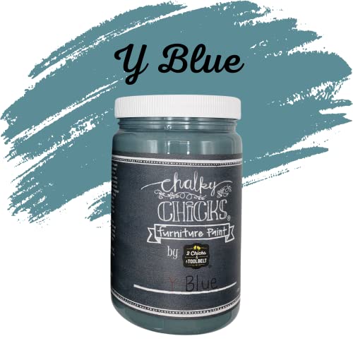 Chalky Chicks Premium Chalk Style Paint For Furniture, Home Decor & Diy Crafts – Eco Friendly – No Sanding, No Primer Needed – Multi Surface Paint – Y Blue (Medium Blue) – 32 Oz – Made In The Usa #TOP1