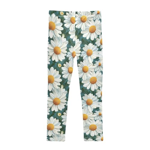 Girls Leggings Daisy Flower Leaves Teal Soft Toddler Leggings for Girls Kids Pants Size 4T-10T2