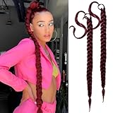 2 Packs Red Burgundy Long Braided Ponytail Extension For Black Women Soft Synthetic Hair Piece For Women with Hair Tie Straight Wrap Around Ponytail Braided Hair Extensions pre Stretched 30 Inch