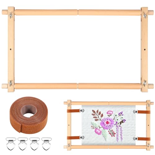 RVEFOT Wooden Cross Stitch Frame, Embroidery Scroll Frame, Cross Stitch Hoop Stand, Embroidery Hoop Holder, Adjustable Needlepoint Stretcher Frame, Embroidery Tapestry Quilting Frame (54.5cm)