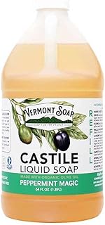Vermont Castile Soap Peppermint, Gentle Liquid Soap for Sensitive Skin & Natural Body Wash, Organic Hair Shampoo for Oily ...