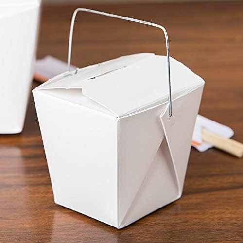 QQOUTLET White Chinese Asian Paper Take Out Box with Wire