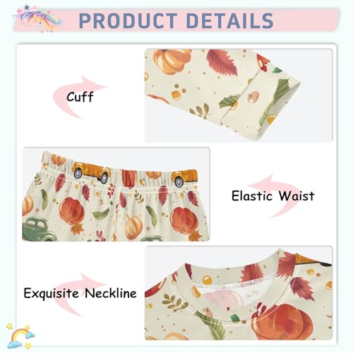 Fustylead Fall Harvest Truck and Pumpkin Leaves Pajamas Cotton Sleepover PJ Set Long Sleeve Lounge Wear4