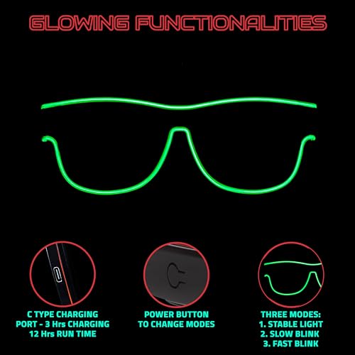 Image of Hookaba LED Jam Shade Party Glasses | Unisex Wireless Light-Up for DJ Night, Live Concerts, Halloween, Birthdays | Neon Specs for Boys, Girls, Kids | Dynamic Colors for Carnival & Clubbing