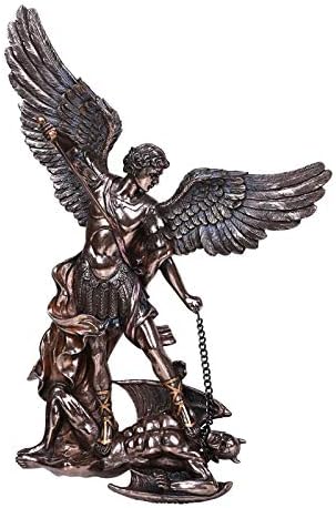 Pacific Giftware Figura coleccionable de bronce fundido en frío de San Miguel Arcángel derrotando a Satanás