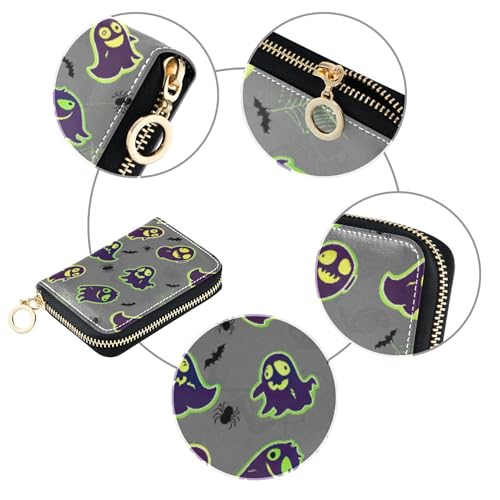 9 Credit Card Slots & 2 Cash Slots Women Wallet Zip Around Leather Travel Wallet with Zipper Cartoon Cute Ghosts Gray4