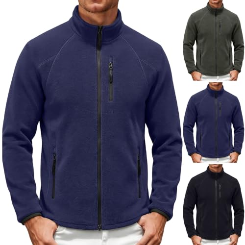 Fleece Jacket for Men Stand Collar Full Zip Sweatshirt Zipper Pocket - image 1
