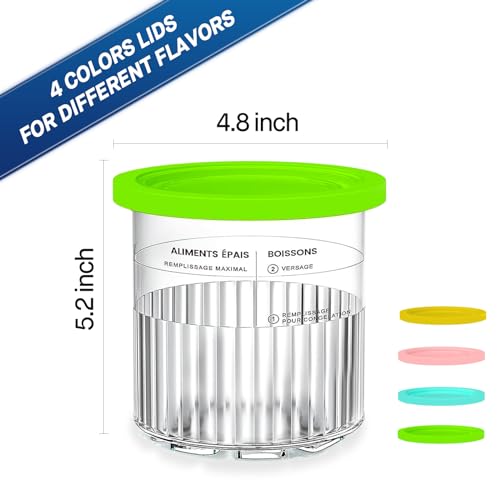 SVNOOC Für Ninja Creami Deluxe NC500 NC501 Serie Eismaschinen, BPA-frei & Geschirrspüler Safe, 680ml Pints mit Deckeln (4 Stück), Zubehör für Ninja Creami Ice Cream Maker (24oz(681ml) NC501 Series)