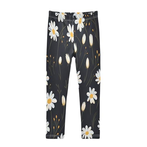 Bolaz Toddler Girls Leggings Printed Yoga Pants Leggings White Yellow Daisy for Kids