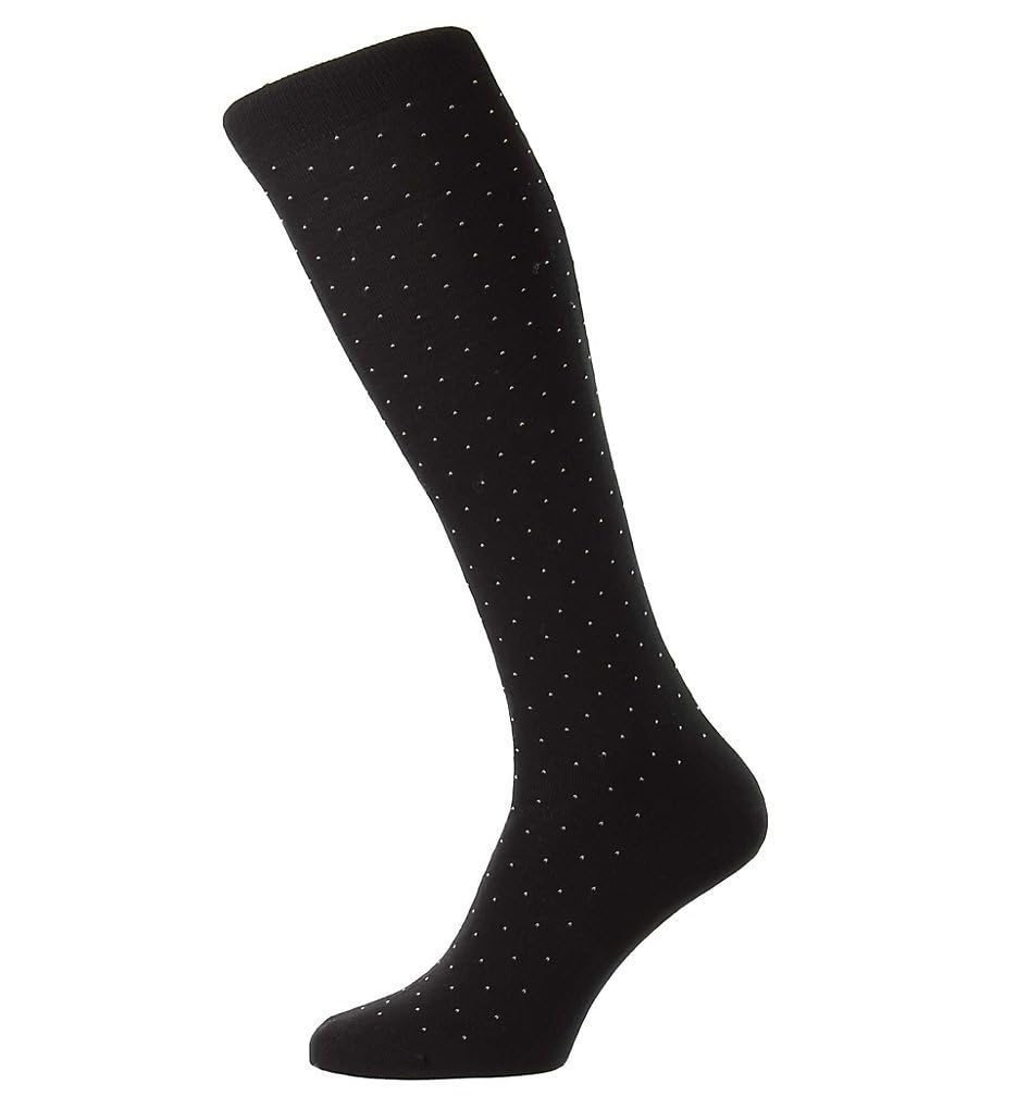 Pantherella Gadsbury Fil d'Ecosse Pin Dot Knee High Socks - Men's-Black-M