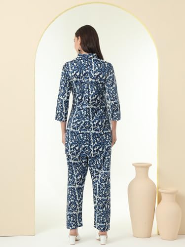 Image of Tissu Women's Plus Size Pure Cotton Grey Floral Tunic with Palazzo Co-ords