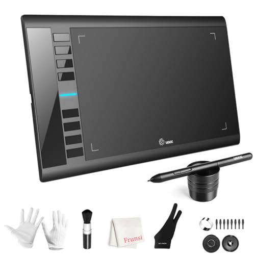 Drawing Tablet, UGEE M708 10 x 6 inch Large Drawing Tablet with 8 Hot Keys, Passive Stylus of 16384 Levels Pressure, Digital Graphics Art Tablet for PC Paint, Design, Art Creation Sketch
