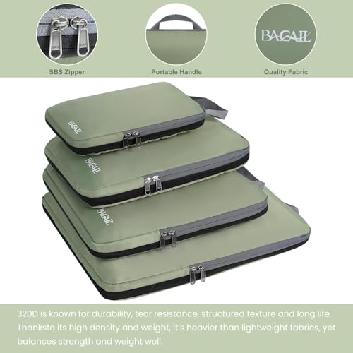 Image of BAGAIL 4 Set /6 Set /8 Set Compression Packing Cubes Travel Accessories Expandable Packing Organizers (Cloth Pattern, 4-Matcha Green)