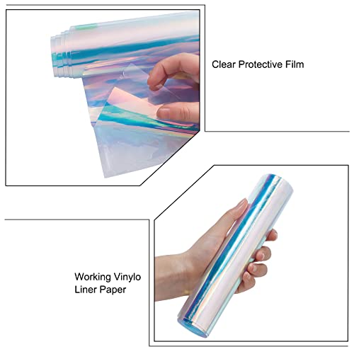 GORGECRAFT 37"x8"PVC Holographic Sheet Transparent Iridescent Opal Roll Vinyl Rainbow Glossy Clear Film Mirrored Foil Laser Fabric for Craft Shoes Bag Sewing Patchwork Window(Clear) - Image 3