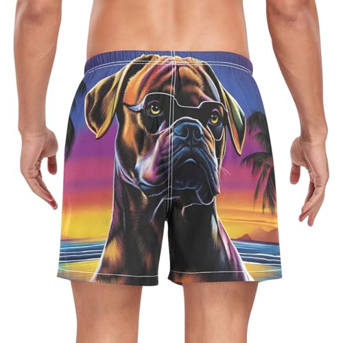 Mens Swim Trunks with Liner, Dog Hawwii Beach Cool Quick Dry Beach Swim Shorts, Swimwear Bathing Suits S2