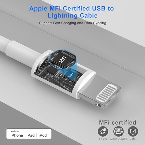 Image of esbeecables Iphone Charger [MFI Certified],pct with 2 x 1.8M Lightning Cable Data Sync Charging with 2 Usb Adapter for Travel Compatible with Iphone