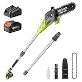 Supstable 10-inch Cordless Pole Saw: Electric Pole Chainsaw with 4000mAh Battery and Telescopic Long Reach up to 2.9m (9.5ft) for Cutting Trees, Branches and Wood in Garden Care & Maintenance