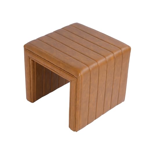 Spatial Order Modern Channel Tufted Faux Leather Ottoman | Spatial Order Home Décor | Ottoman for Living Room & Bedroom - Carmel Brown by Spatial Order - Image 3