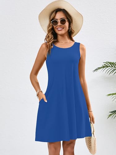 KORSIS Summer Dress for Women Casual T Shirt Tank Dresses Sleeveless Swing Flowy Ladies Beach Vacation Sundress with Pocket3