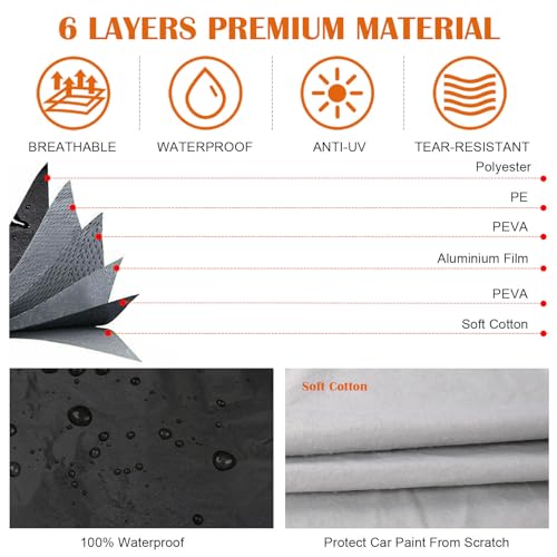 Image of Half Car Cover Compatible with Volkswagen New Beetle 1998-2022, All Weather Protection with Side Mirror Cover, Waterproof Top Roof Protector for Rain Hail Sunshine Protection