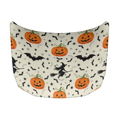 Image of Pumpkin Witch Halloween Print Car Hood Cover Easy to Install Fabric Hood Cover Halloween Vehicles Decorate Engine Removable Automotive Accessories Personalized Suitable for Cars(59x39 Inch)
