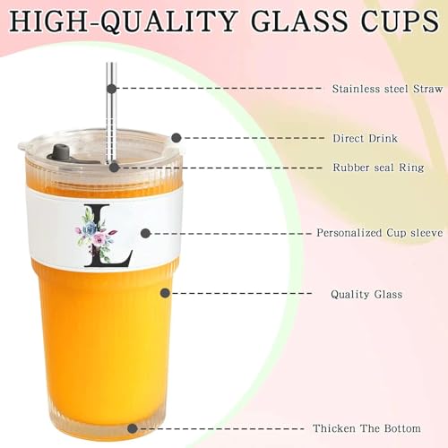 A-Z Initial Iced Coffee Glass Cups - Personalised Birthday Gifts for Women, Ice Coffee Glass Cup with Lids and Straws - Ideal Glasses Tumbler Gift for Friend, Sister, Mum,Wife, Colleagues, Initial L - Image 5
