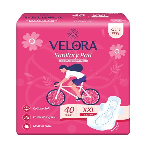 Image of Velora Soft Feel & Rash Free XXL 40 Pads, Sanitary Pads for Women and Girls, Quick Absorption, Heavy Flow Champion, Leakage-Proof, Skin Friendly Trifold Sanitary Napkins (40 Pads-320MM)