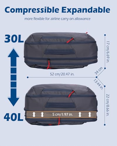 Hynes Eagle TSA Friendly Travel Backpack for Men Women Carry on Backpack 40L Flight Approved Laptop Backpack for 17 inches Compressible Weekender Bag Overnight Backpack Dark Blue with Waist Pack Black3