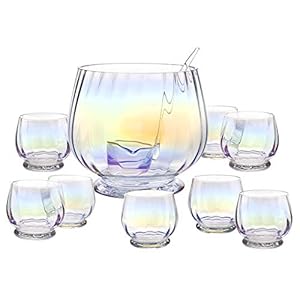 Godinger Punch Bowl, Pitcher, with Ladle and 8 Cups, Glasses – 10 Piece Set