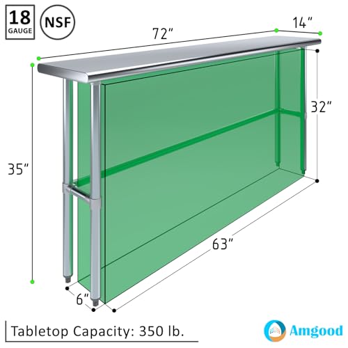 Image of AmGood Stainless Steel Work Table Open Base | Metal Work Bench (Stainless Steel Table Open Base, 72 inch Long x 14 inch Deep)