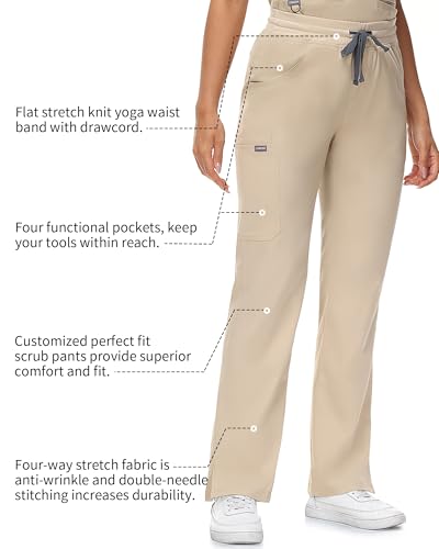 Image of COMENII Scrubs for Women, Mid Rise Straight Leg Cargo Pants with Knit Yoga Waistband, Easy Care Womens Scrubs Pants