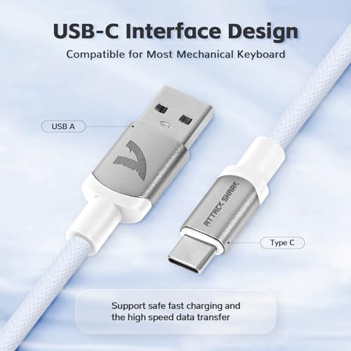 Image of ATTACK SHARK Custom Coiled Keyboard Cable, 7.87 Inch USB-C to A, Compatible with Mechanical Gaming Keyboards, PS4, Switch