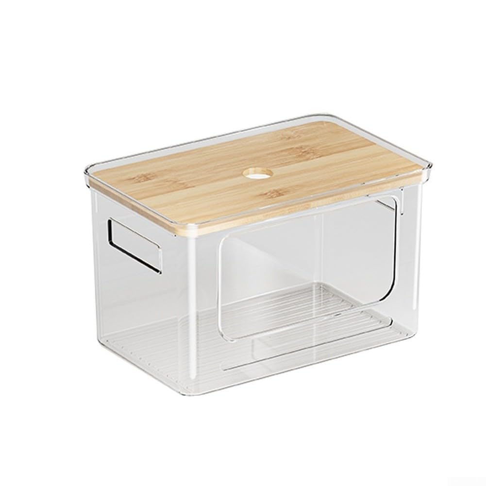 Caja de almacenamiento apilable Tapa de madera PET transparente 29.5cm (G)
