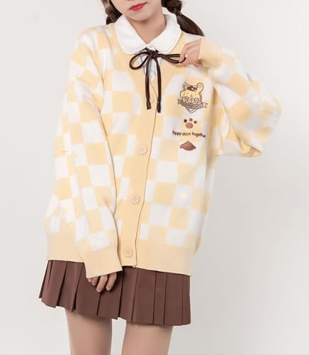 Kawaii Cartoon Cardigan Sweaters for Women Girls Long Sleeve Open Front Knit Cardigans Plaid JK School Uniform2
