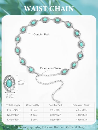 Image of FIORETTO Western Waist Chain Belt Metal Concho Belt for Women Cowgirl Cowboy Boho Country Belt for Dress Jean