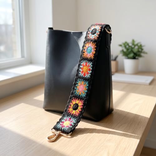 Image of Crochet Flower Purse Strap,Knit Wide Replacement Crossbody for Shoulder Strap Bag Adjustable 2inch Guitar Strap