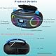 Tragbarer Stereo-CD-Player Boombox mit UKW-Radio, Bluetooth, CD-R/CD-RW/MP3/WMA-Wiedergabe, USB-Anschluss, AUX-Eingang, Kopfhöreranschluss