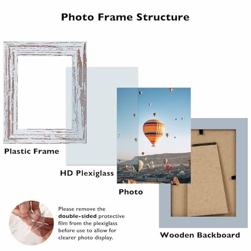 Image of JCJMY 3x4 Picture Frame Rustic White for Wall Hanging or Tabletop, Wall Mounting Horizontally or Vertically, 3 x 4 Wall Gallery Poster Photo Frame with Shatter Resistant Plexiglass, Rustic White