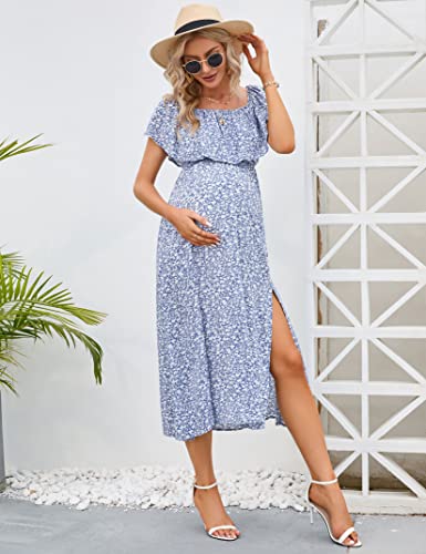 Image of Maternity Dress Women's Off Shoulder Split A Line Casual Maxi Dress Photography Dress for Babyshower