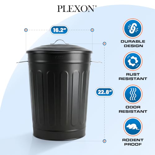 Image of Plexon Metal Trash Can with Lid 13 Gallon, Decorative Outdoor Trash Can Heavy Duty Galvanized Metal Bucket with Lid for Garage Workshop Storage Farmhouse, Black