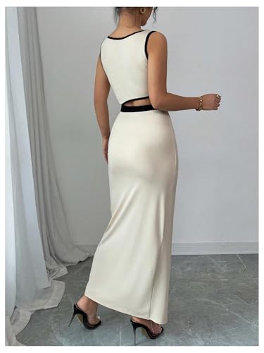 GORGLITTER Women's Color Block Bodycon Maxi Dress Sleeveless Cut Out Ruched Summer Church Easter Graduation Long Dress2