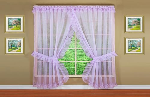 Image of Today's Curtain, Emelia Priscilla Sheer Pair 96 inch W x 84 inch L, Lilac, 5-Piece-Set