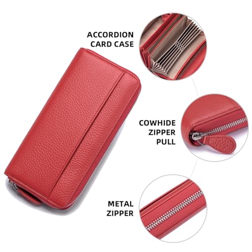 Image of RFID Blocking Womens Zipper Wallet Leather Large Capacity Billfold Clutch Zip Around Wallets for Women