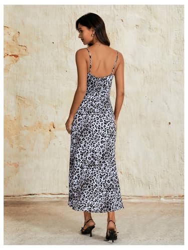 Image of Floerns Women's Leopard Print Draped Collar Spaghetti Strap Cami Long Dress
