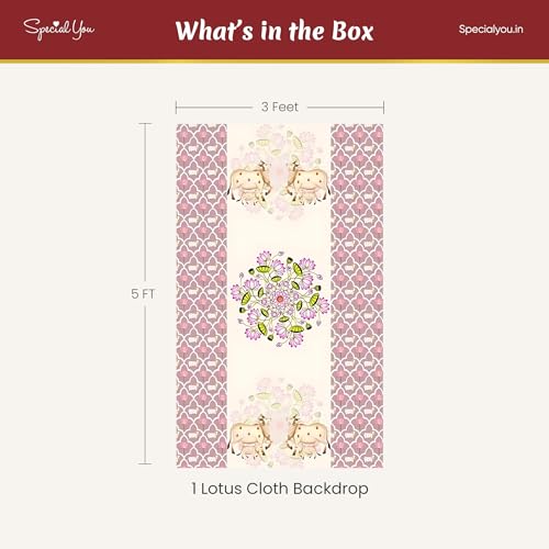 Image of SpecialYou Ganpati Decoration Setup for Home Decor, Lotus Ganpati Decorations Backdrop(5 * 3ft) Cow Backdrop Cloth for Decorations Pooja, Ganesh Decoration Items for Home- 1Pc