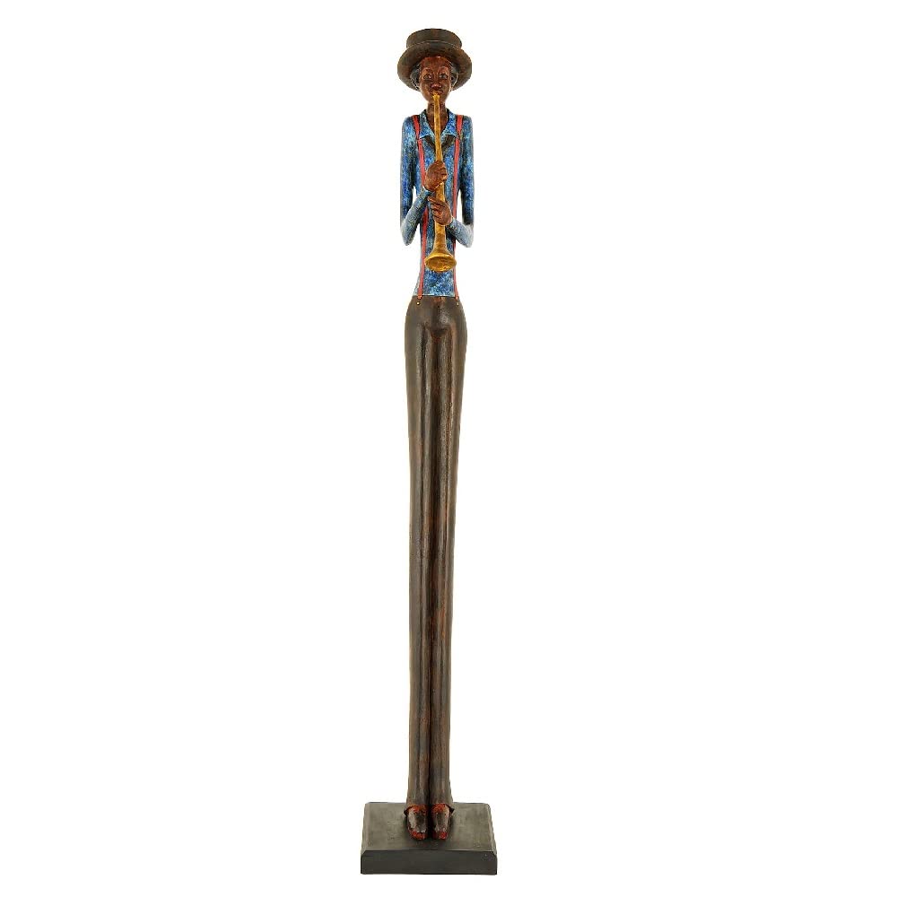 Britalia Blue & Brown Resin Standing Jazz Trumpeter Musician Sculpture Figurine | 60cm Height | New Home Ornament | Birthday Present