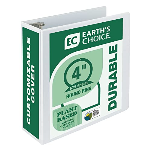 Image of Samsill Plant-Based 4 Inch Durable Round Ring, View Binder, Eco-Friendly, USDA Certified Biobased, Single, White