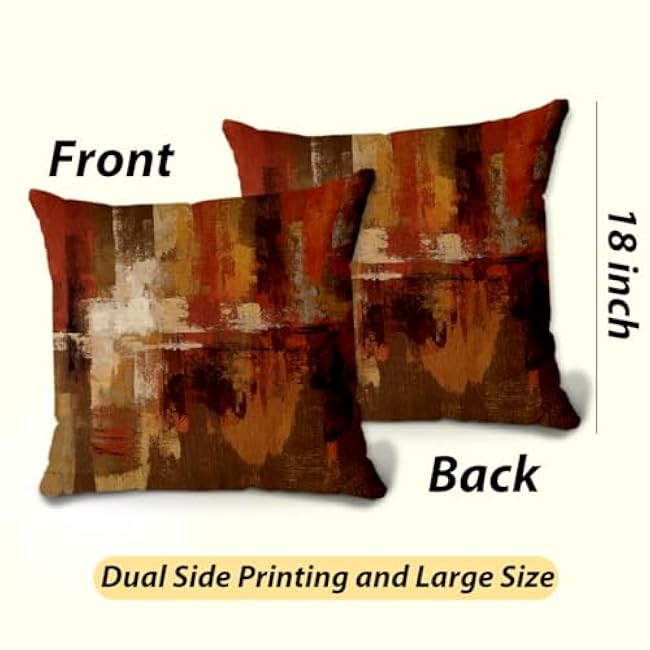 2Pcs Burnt Orange Abstract Pillow Covers, Painting Orange Decor Vibrant Throw Pillow Square Cushion Covers 18x18 inch Nursery Living Room Home Decor for Car Bed Couch