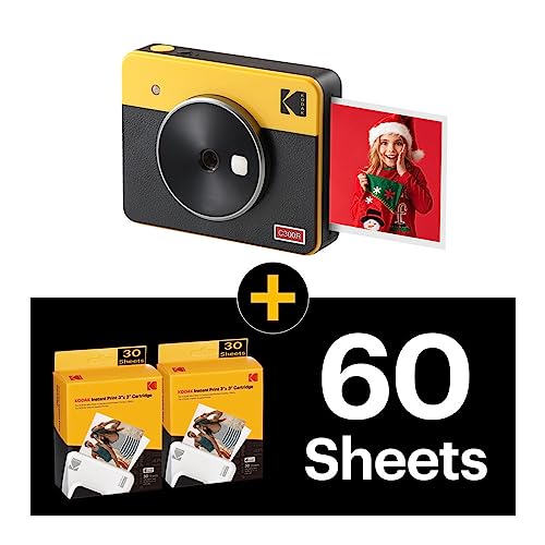 KODAK Mini Shot 3 Retro 3x3 Instant Camera, Photo Printer, 38 Sheet, Yellow | Bluetooth, iPhone & Android Smartphone Compatible, 13MP Camera, Retake Before Printing, Water, Fingerprint & Fade Resistant