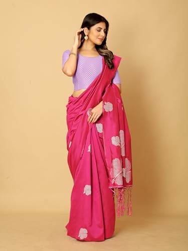 Image of Amazon Brand - Anarva Round Neck Dobby Cotton Lycra Stretchable Elbow Half Sleeve Readymade Saree Blouse for Women Stylish